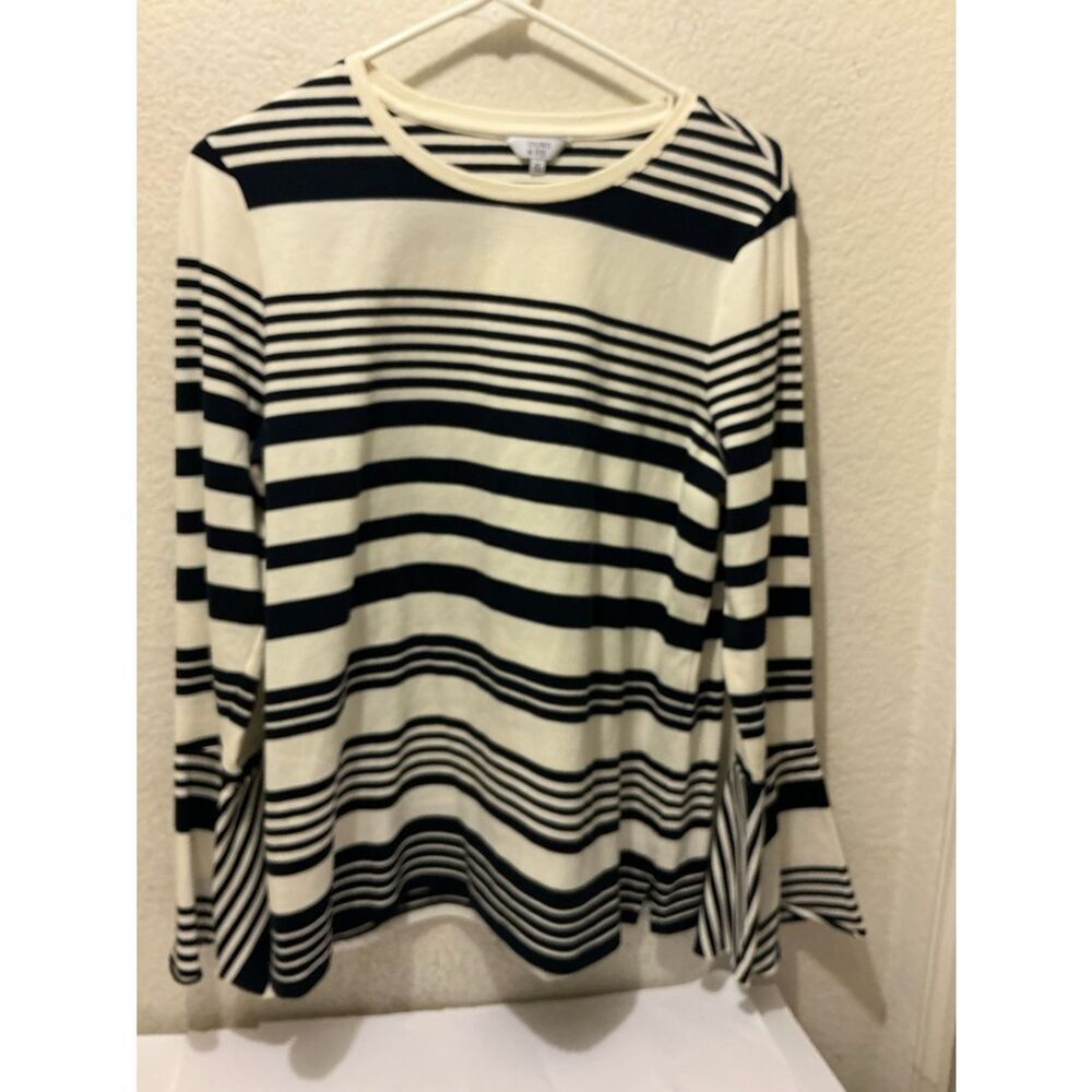 crown & ivy  Striped Boatneck Top flair sleeves size M